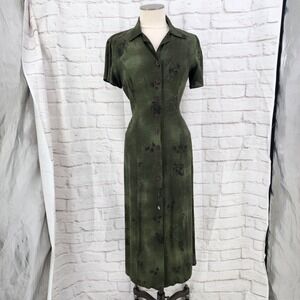 Vintage 90s Fairy Grunge Midi Dress Tie Back Dark Floral Cottage Boho Goblin 6